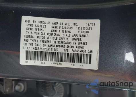 2014 Honda Accord Ex-L z USA, uszkodzony, nr VIN 1HGCR2F82EA101250